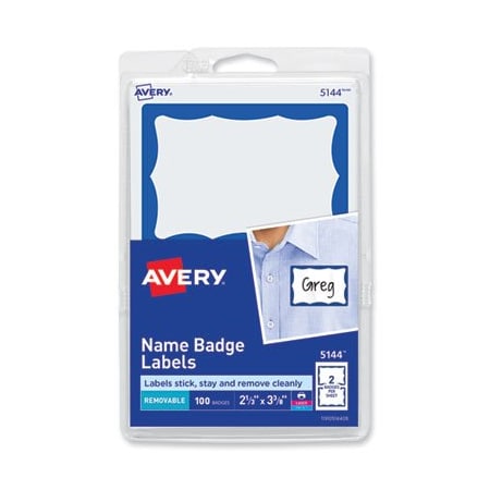 Avery Dennison Avery, PRINTABLE ADHESIVE NAME BADGES, 3.38 X 2.33, BLUE BORDER, 100PK 5144